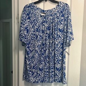 Southern Lady Blue and White Abstract Blouse